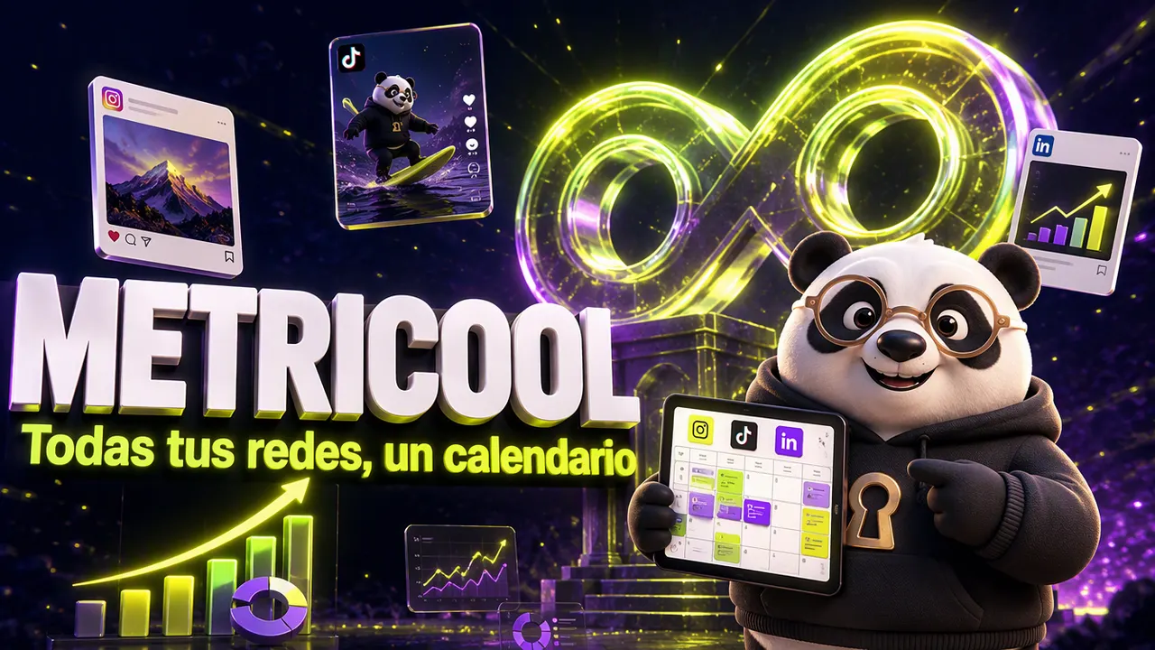 Portada de Metricool con el panda de La Bóveda