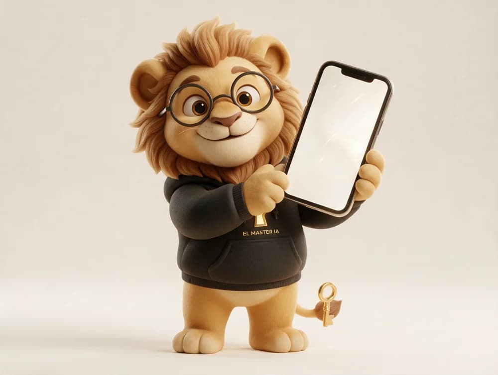 El león guardián muestra una app en un celular